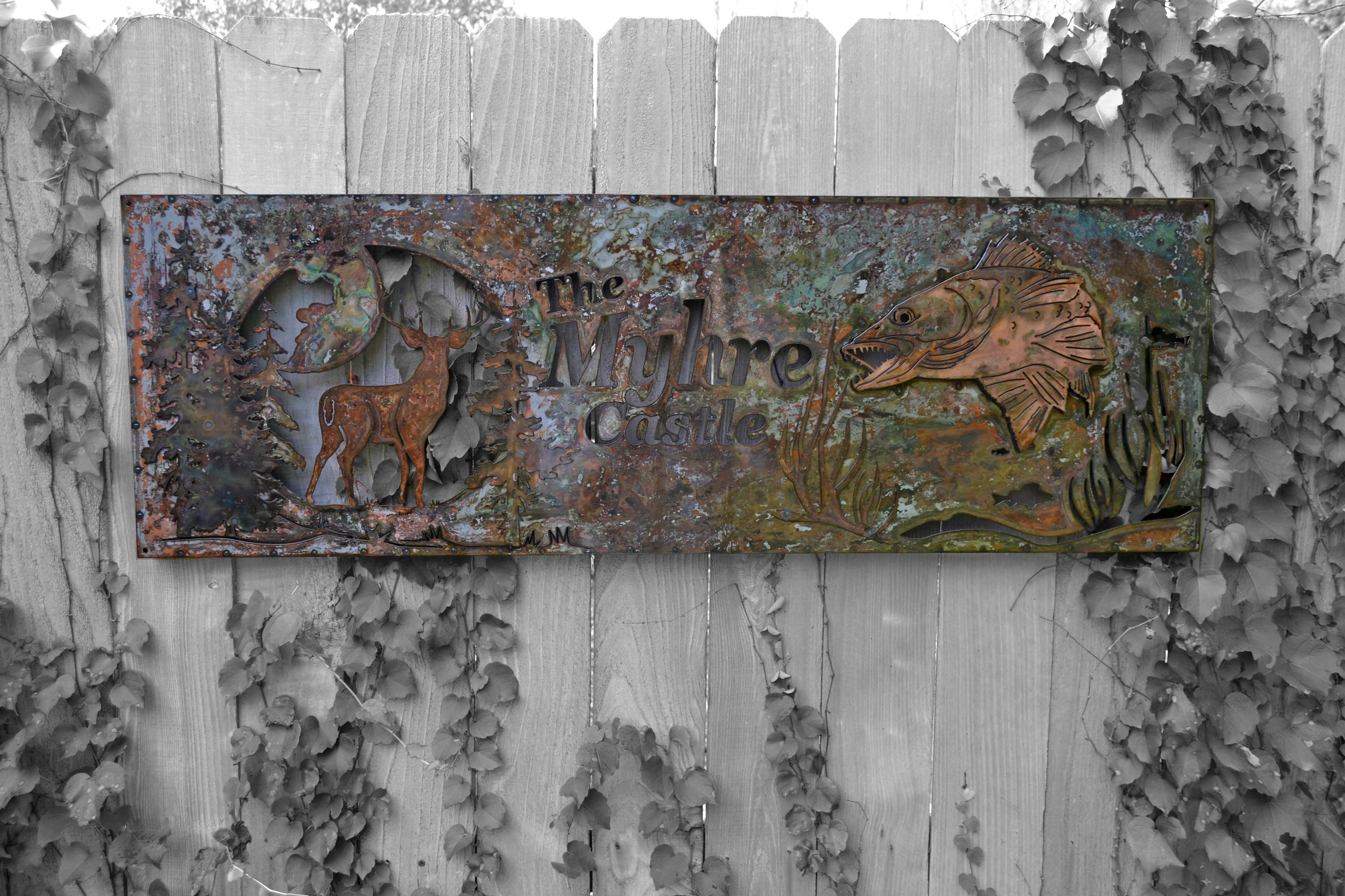 Custom Sign - 3D Framed Lighted - Deer & Walleye