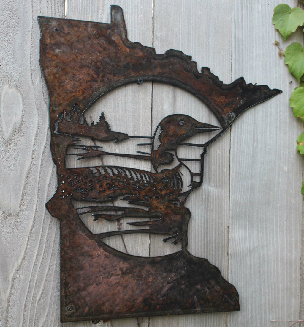 Handmade Metal Loon Minnesota Sign for Cabin Wall Loon Lovers and Nature Inspired Home Decor