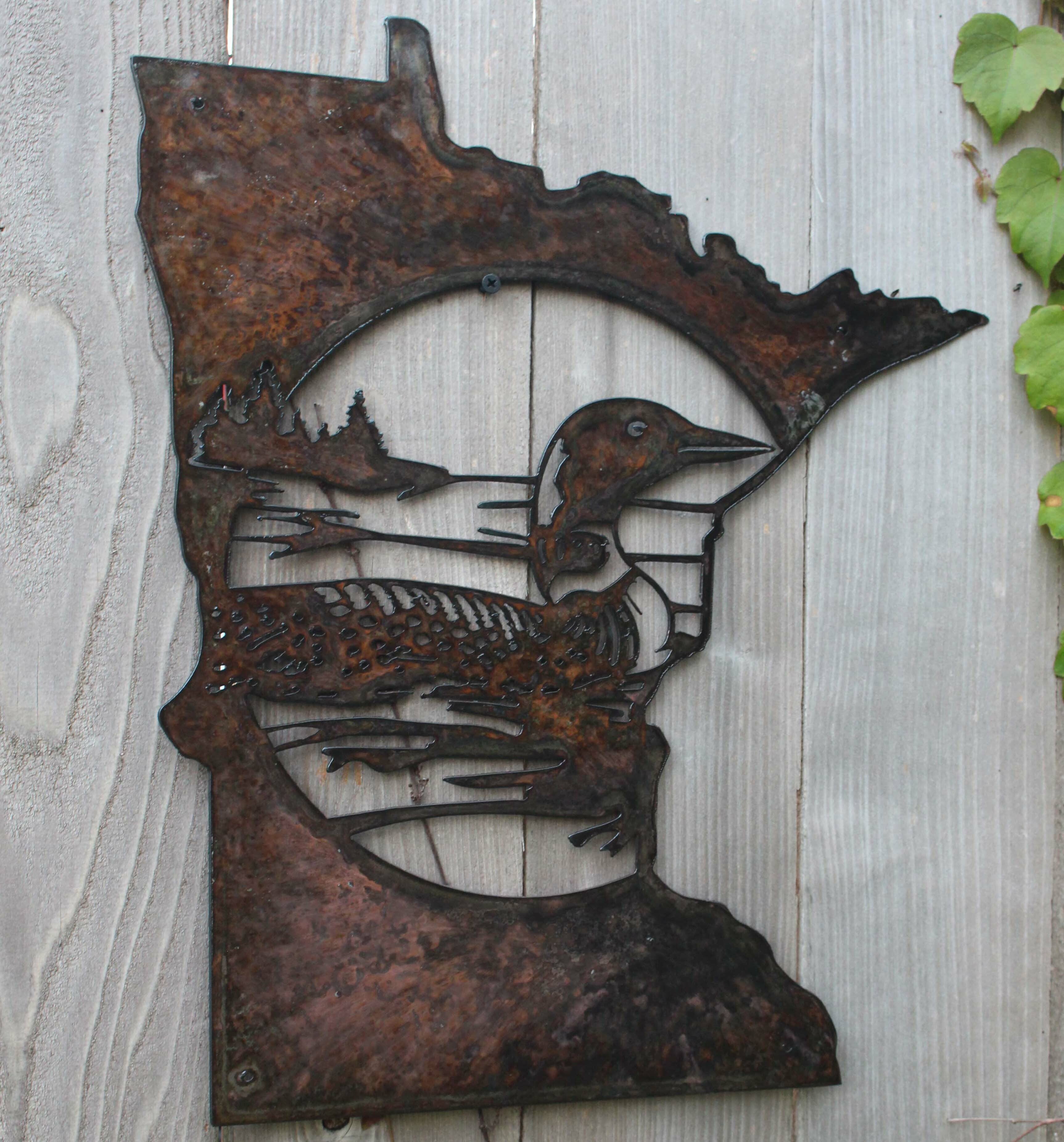 Handmade Metal Loon Minnesota Sign for Cabin Wall Loon Lovers and Nature Inspired Home Decor