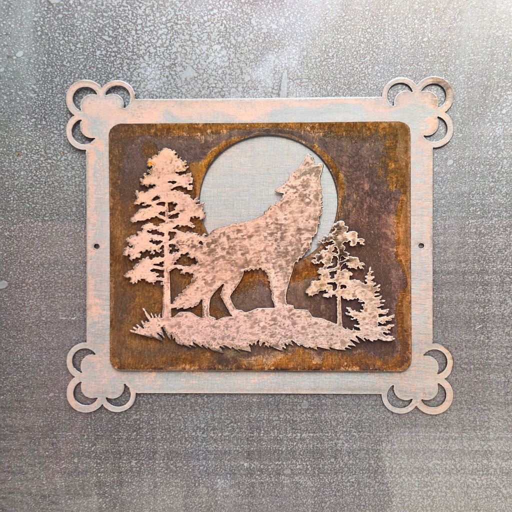 Timber Moon Layered Wolf Metal Wall Art