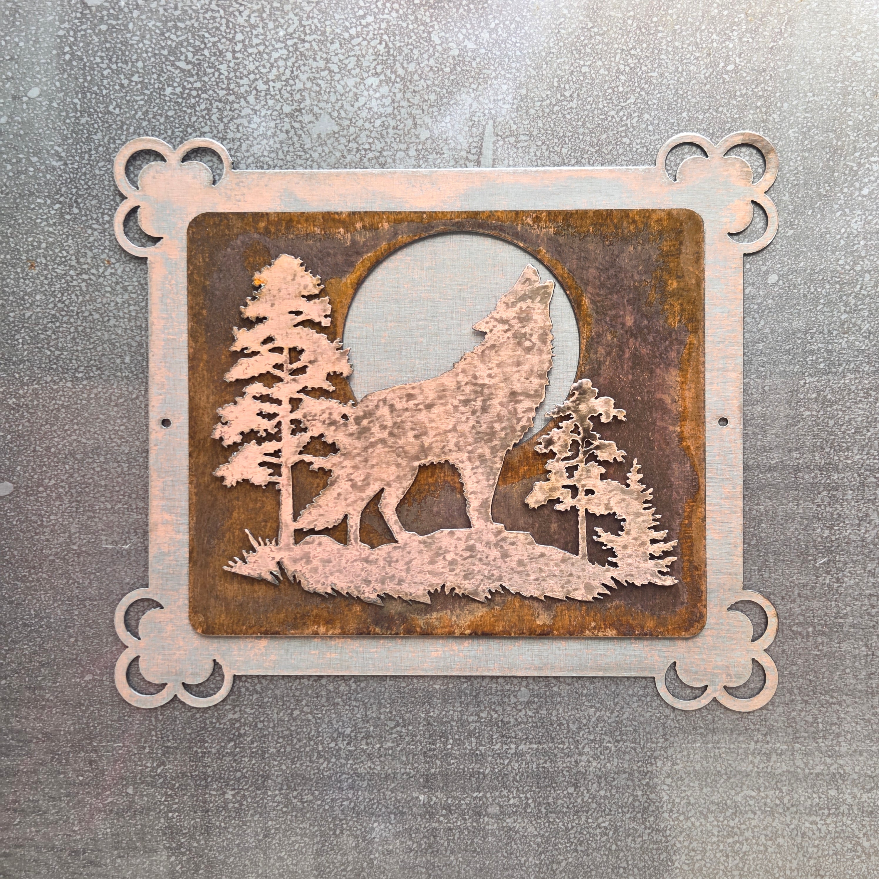 Timber Moon Layered Wolf Metal Wall Art