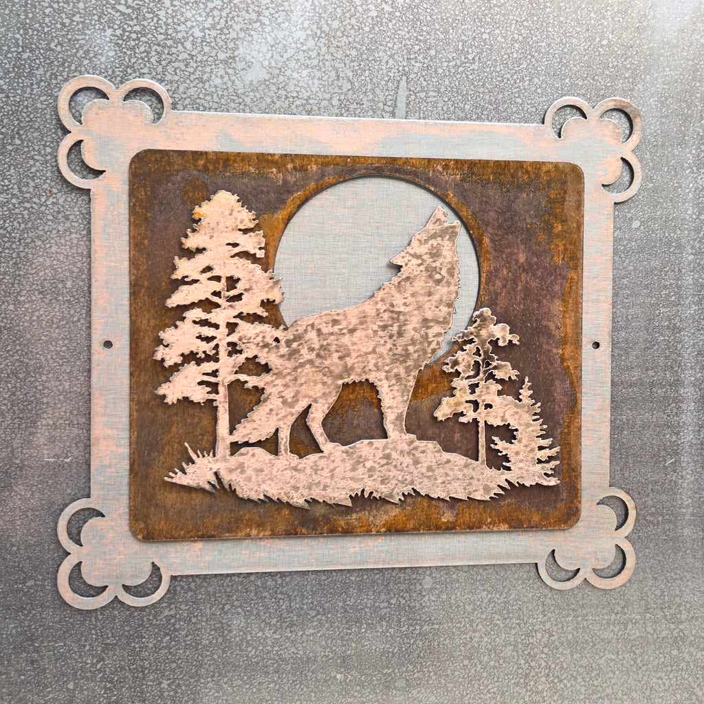 Timber Moon Layered Wolf Metal Wall Art