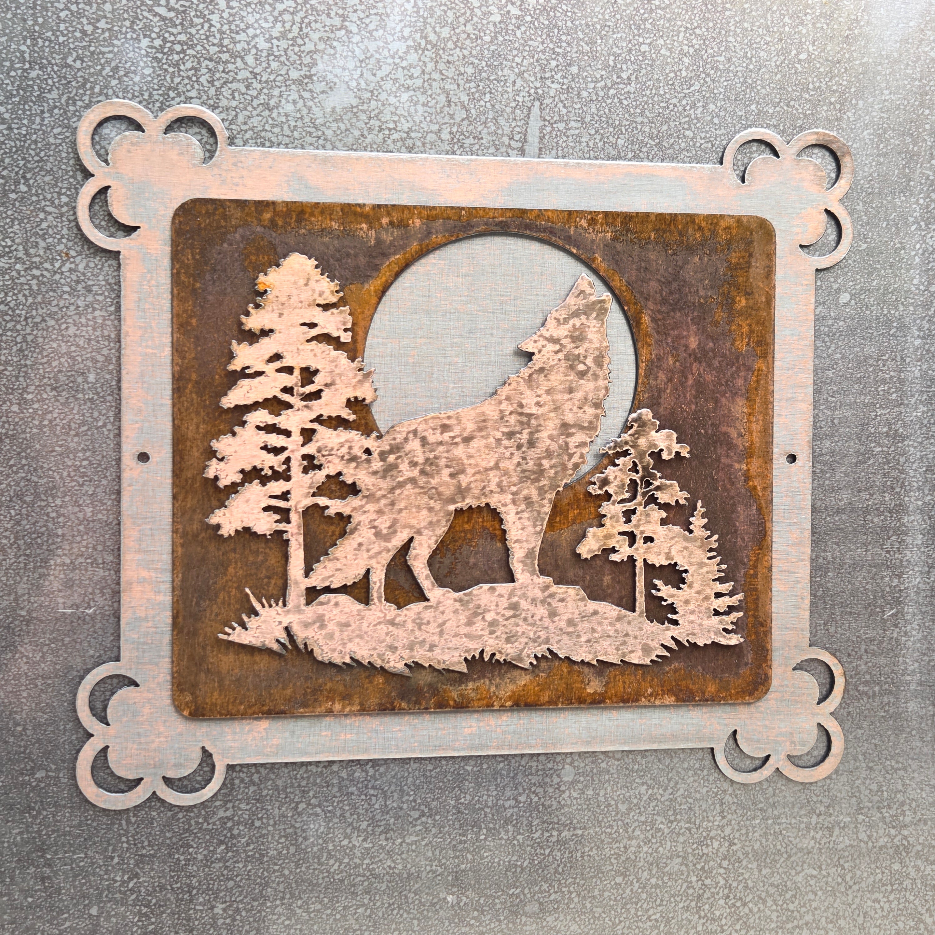 Timber Moon Layered Wolf Metal Wall Art