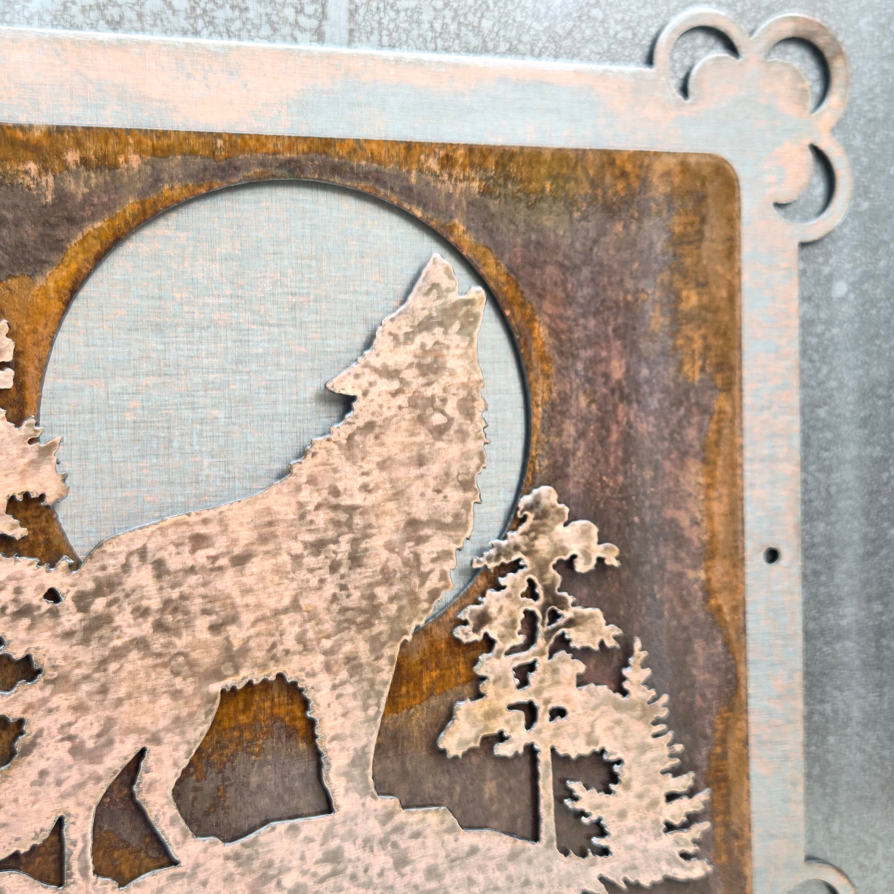 Timber Moon Layered Wolf Metal Wall Art