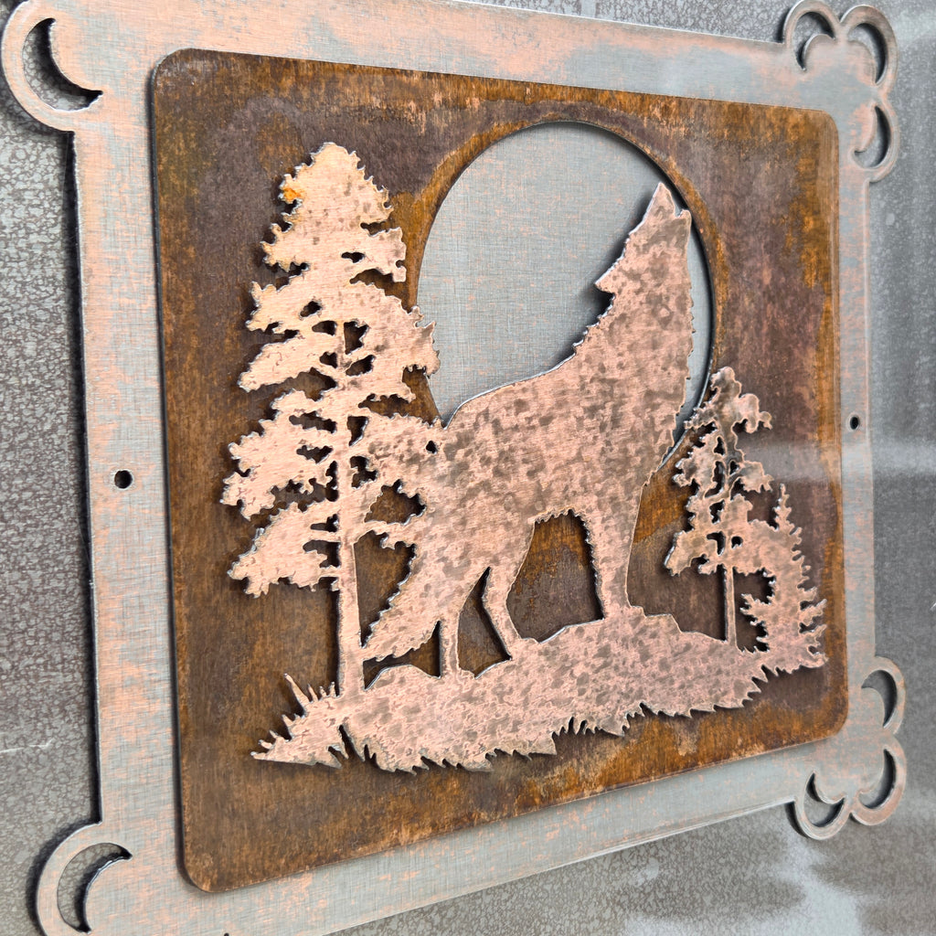 Timber Moon Layered Wolf Metal Wall Art