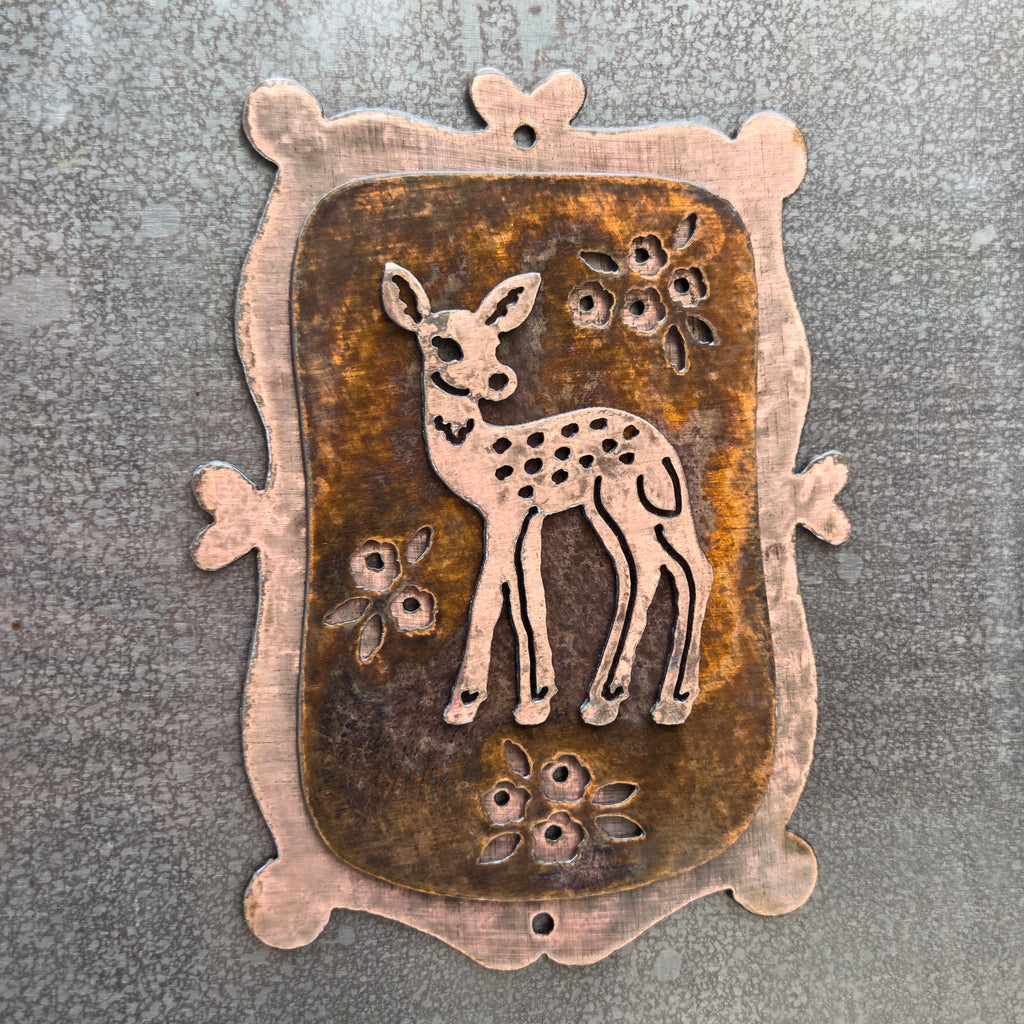 Woodland Fawn Copper Patina Metal Wall Art