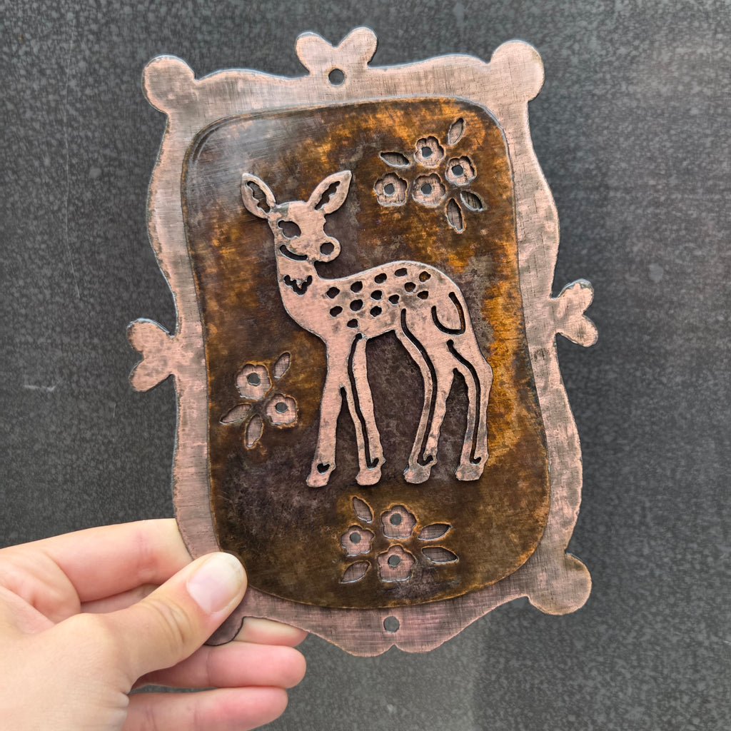 Woodland Fawn Copper Patina Metal Wall Art