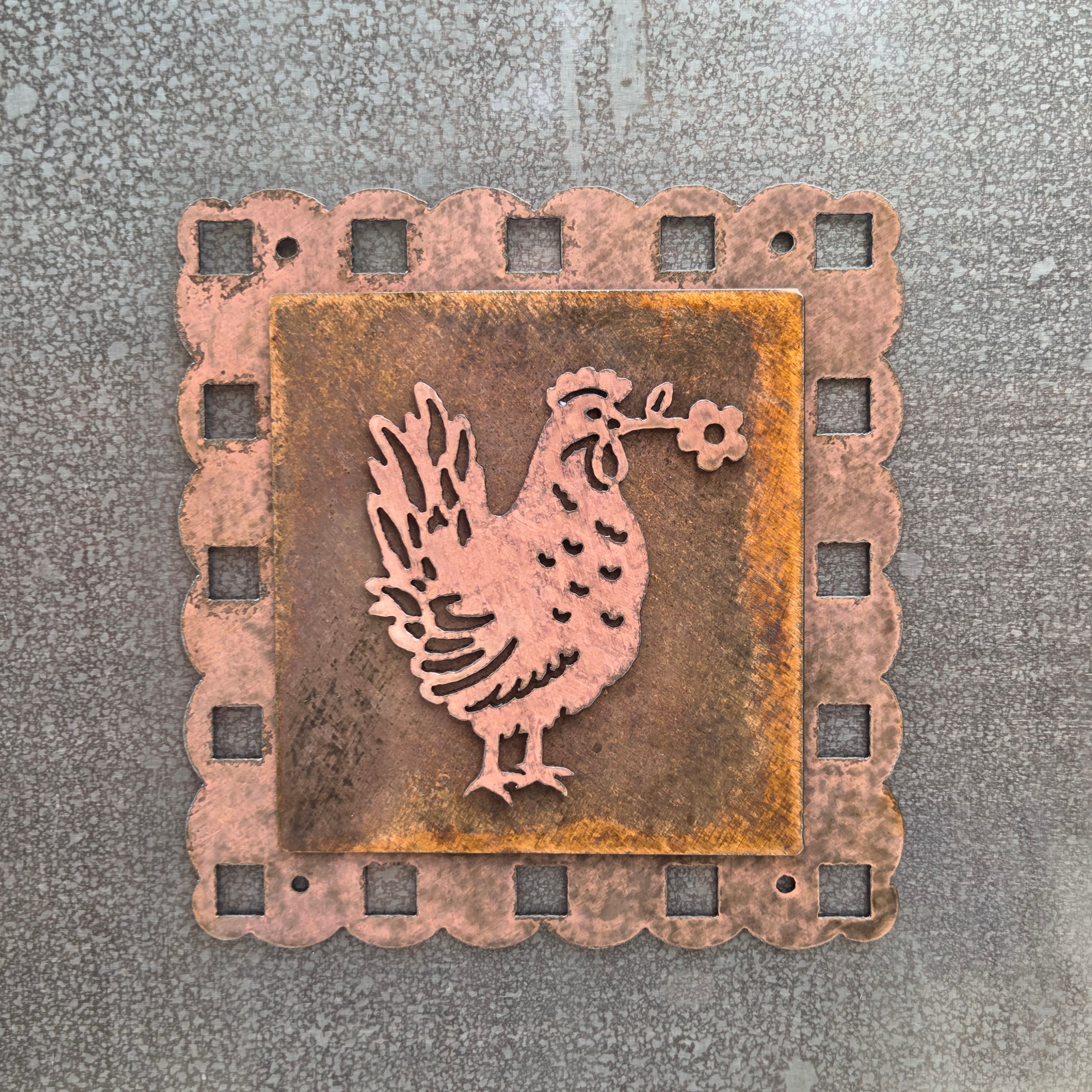 Cottage Hen Copper Patina Metal Wall Art