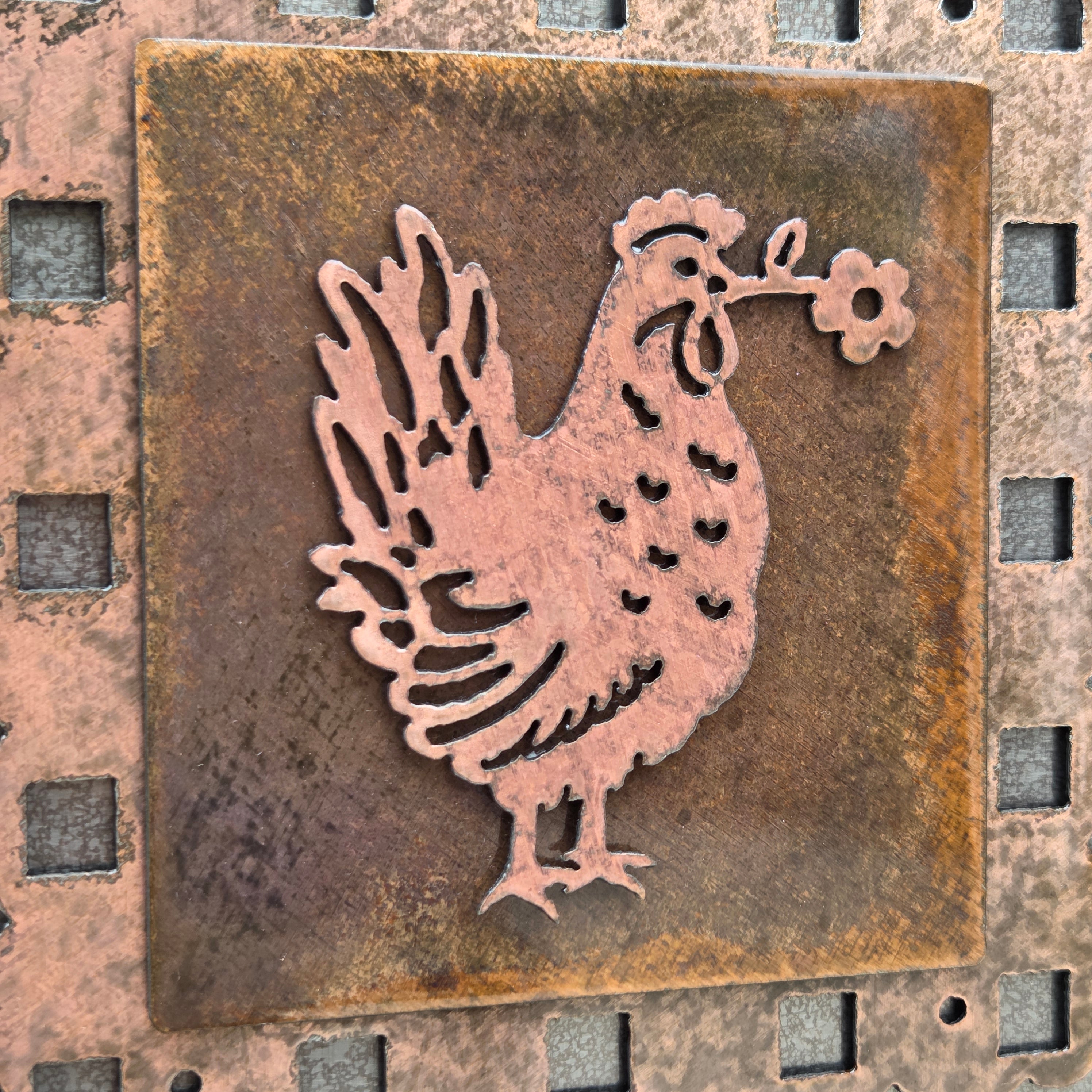 Cottage Hen Copper Patina Metal Wall Art