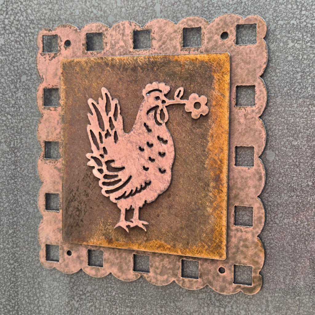 Cottage Hen Copper Patina Metal Wall Art