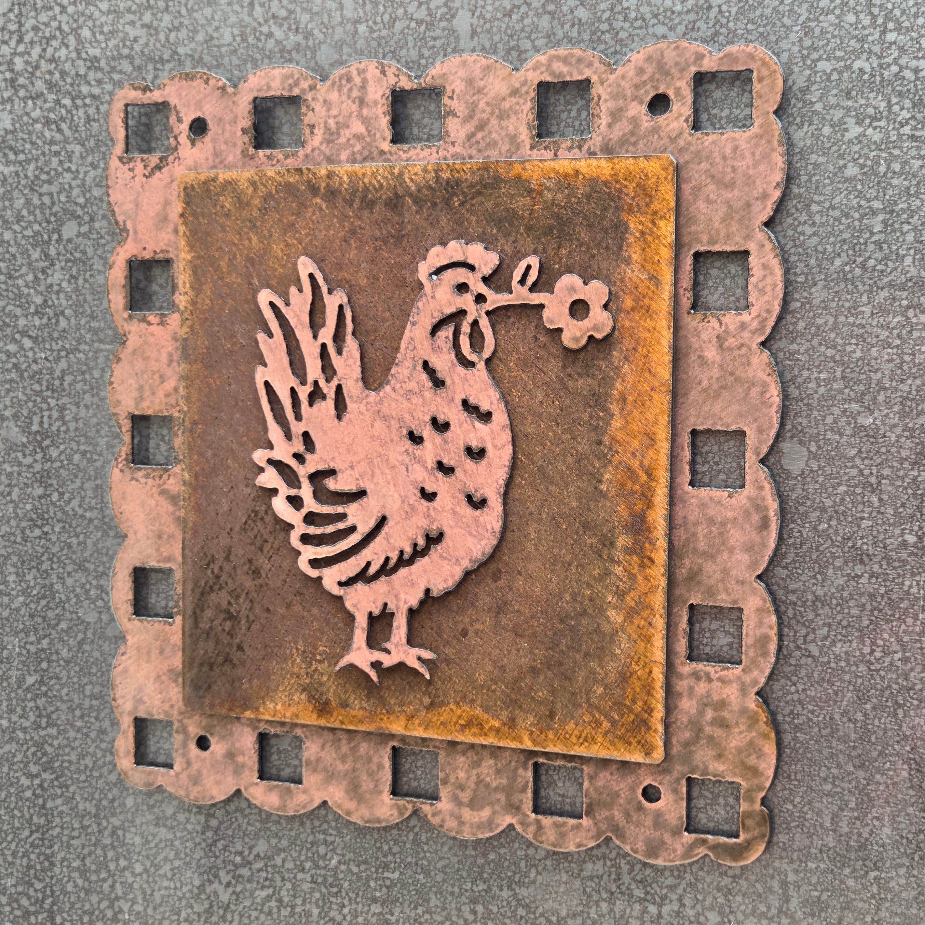 Cottage Hen Copper Patina Metal Wall Art