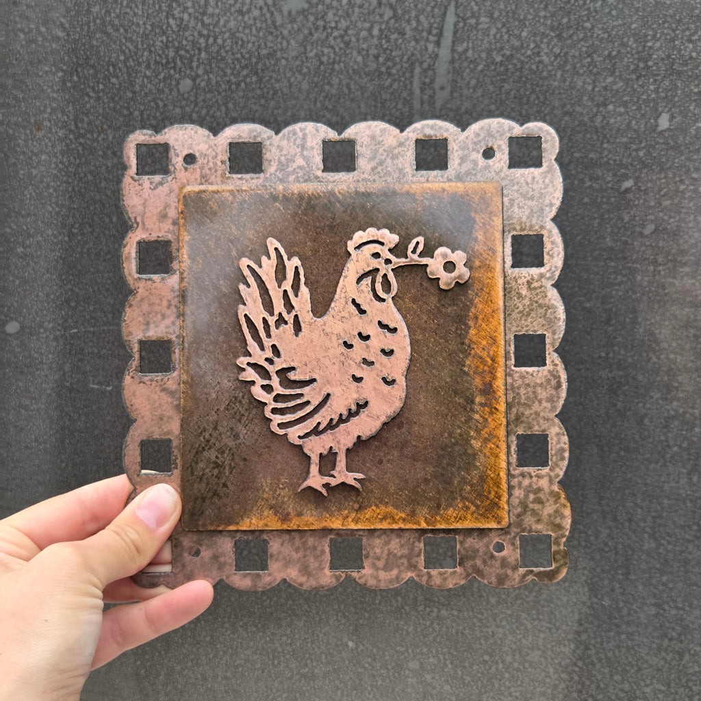 Cottage Hen Copper Patina Metal Wall Art