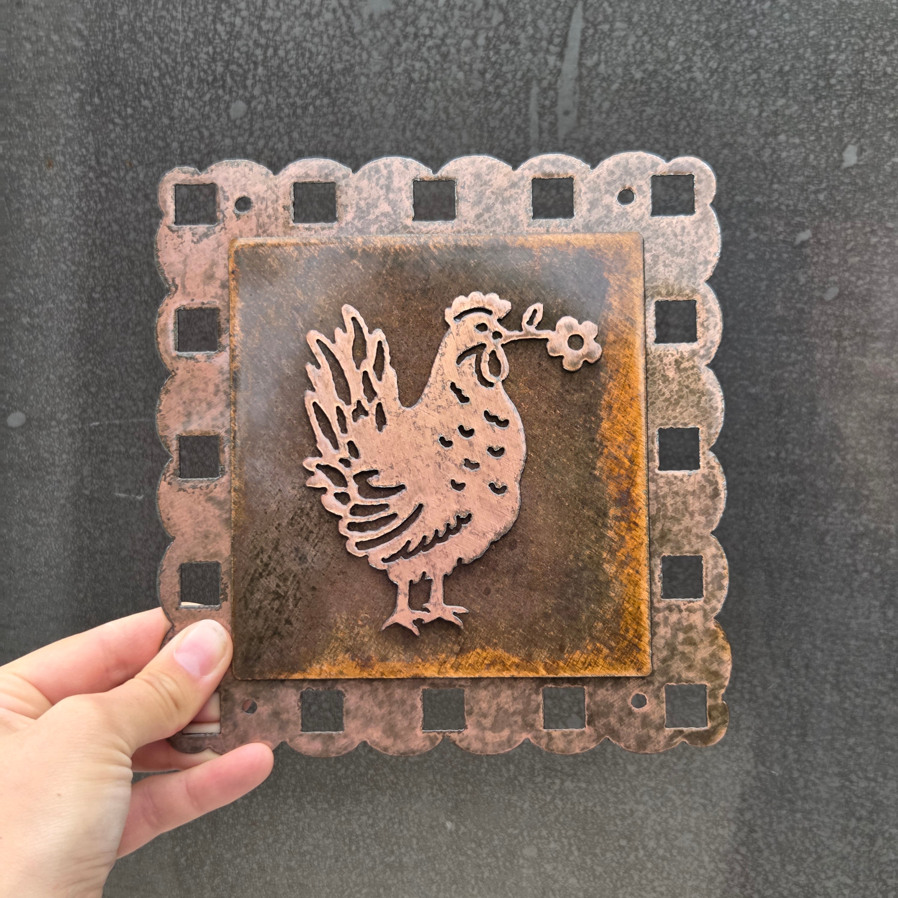 Cottage Hen Copper Patina Metal Wall Art