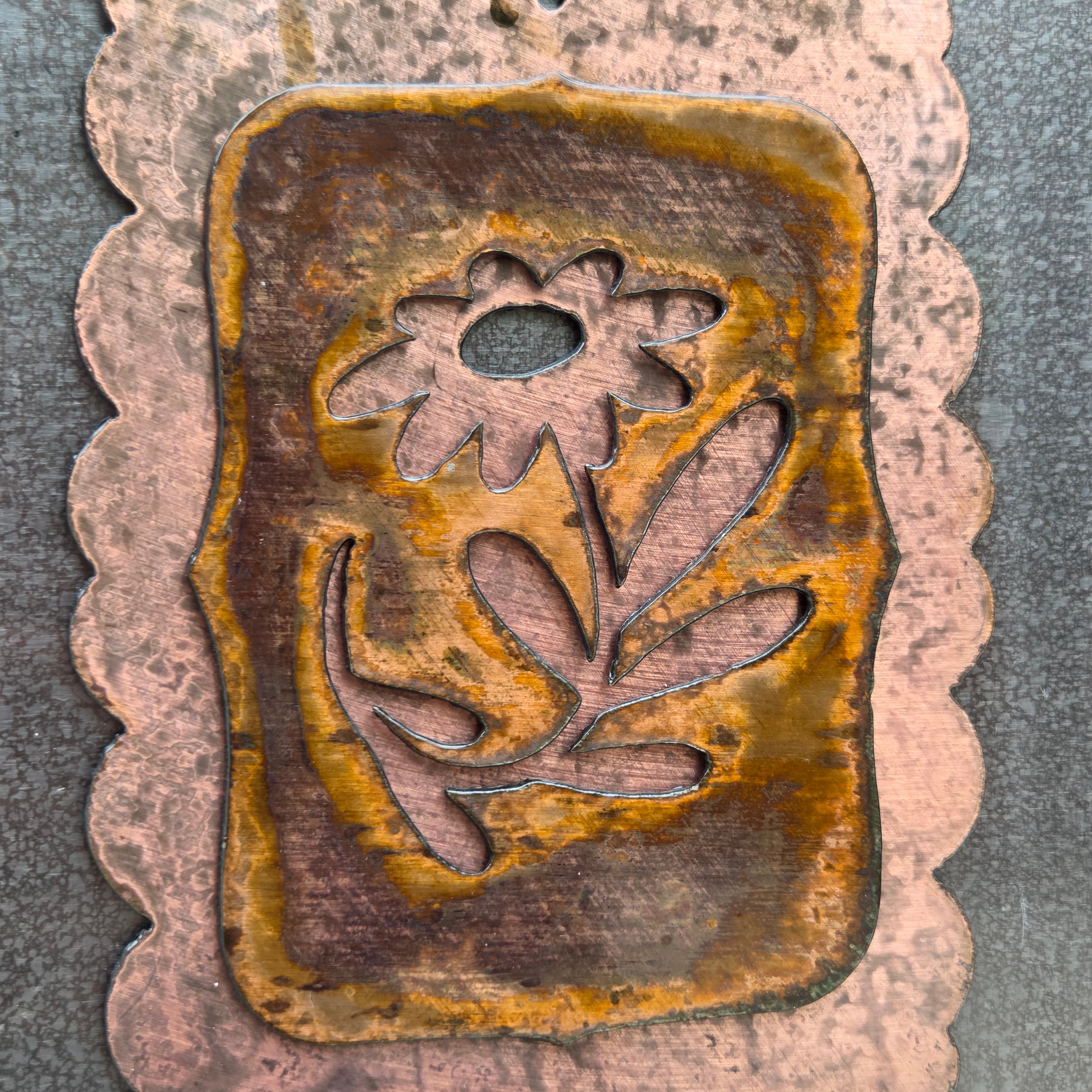 Scalloped Wildflower Copper Patina Metal Wall Art