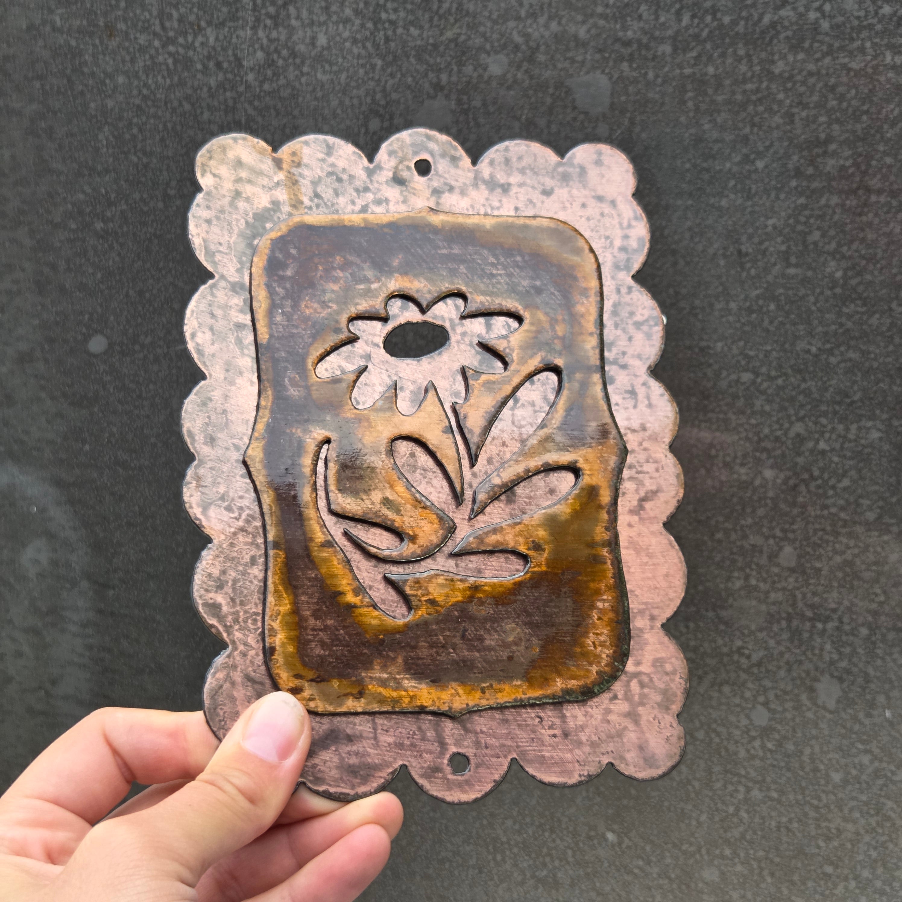 Scalloped Wildflower Copper Patina Metal Wall Art