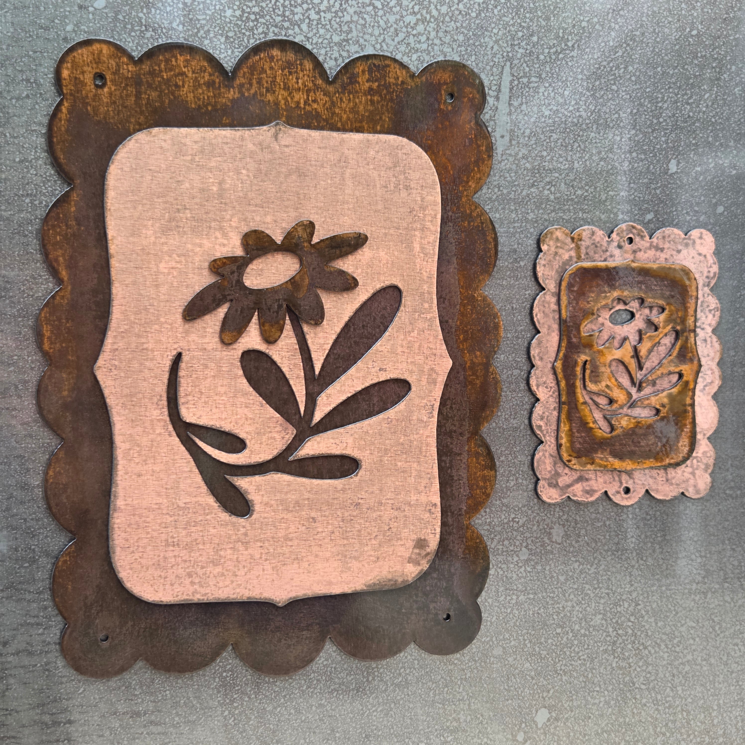 Scalloped Wildflower Copper Patina Metal Wall Art