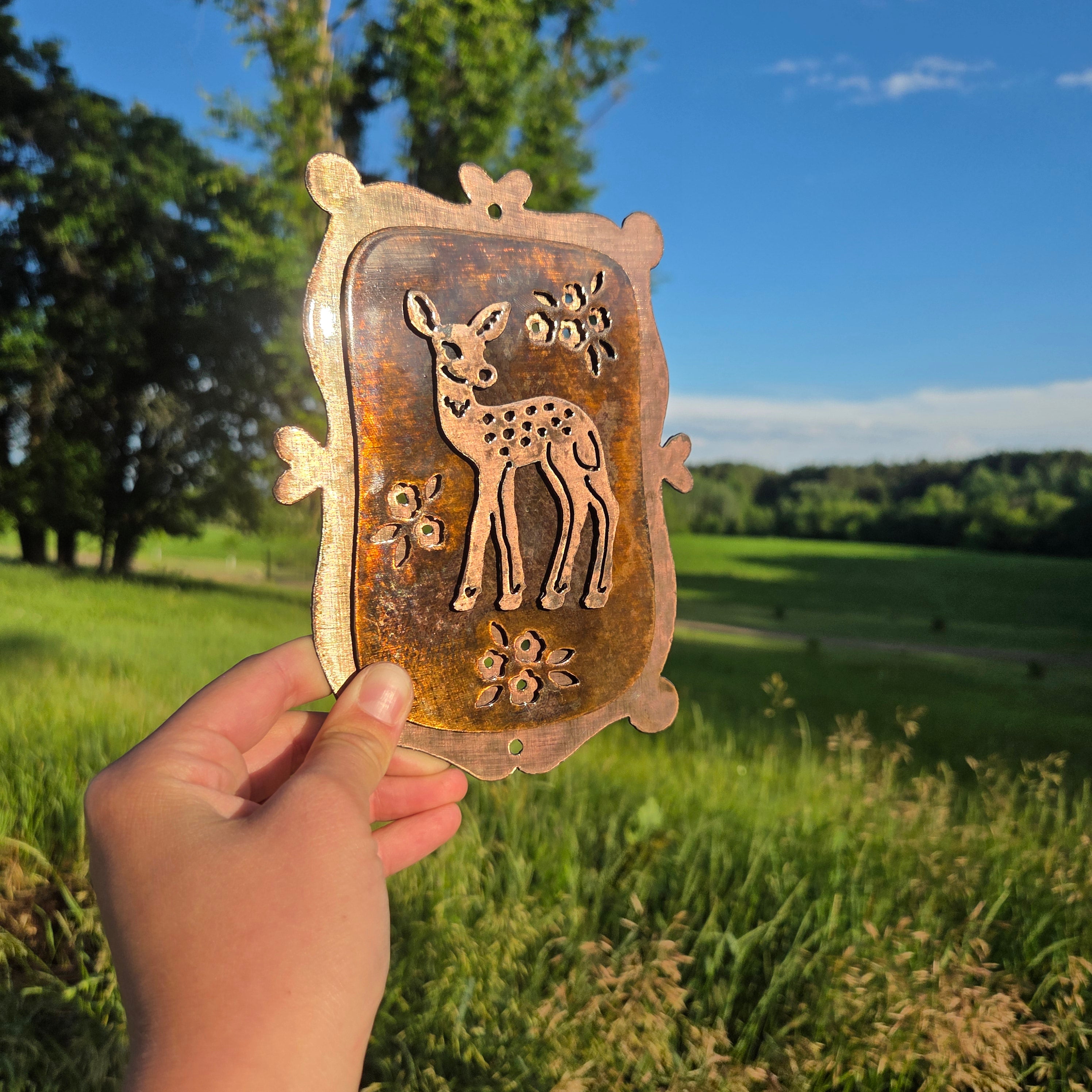 Woodland Fawn Copper Patina Metal Wall Art
