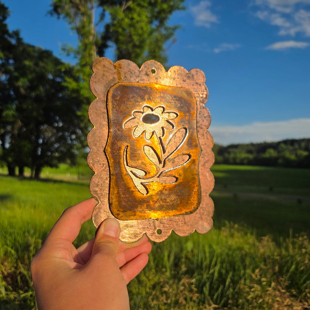 Scalloped Wildflower Copper Patina Metal Wall Art