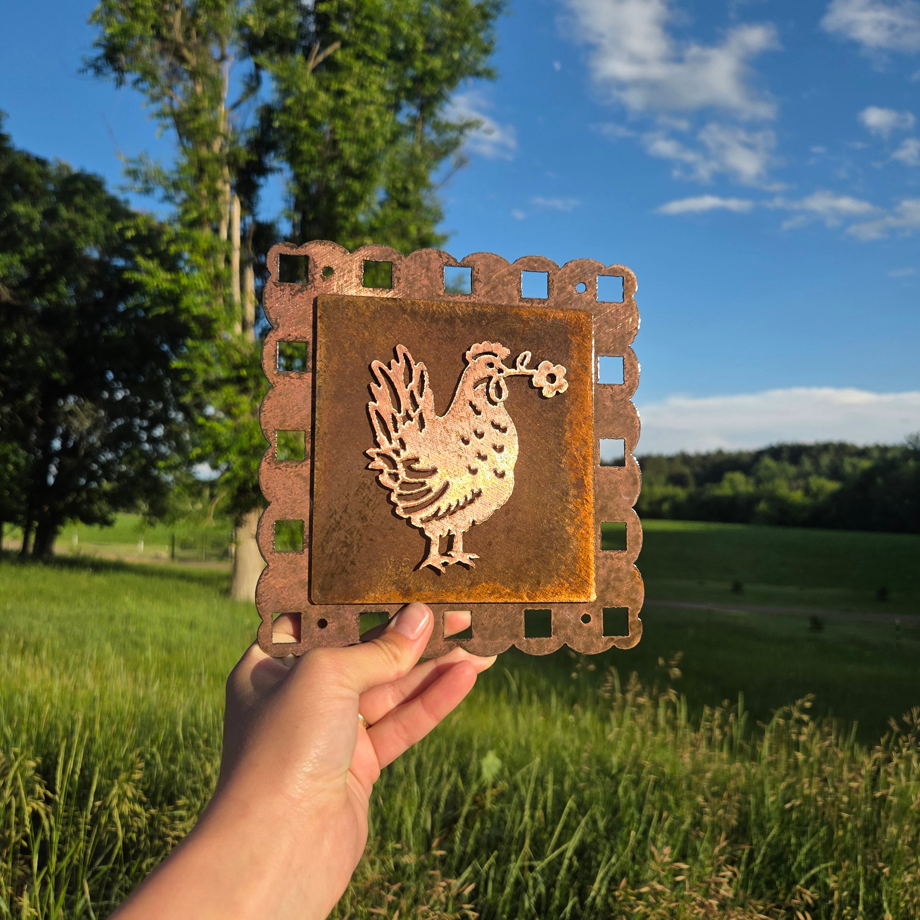 Cottage Hen Copper Patina Metal Wall Art
