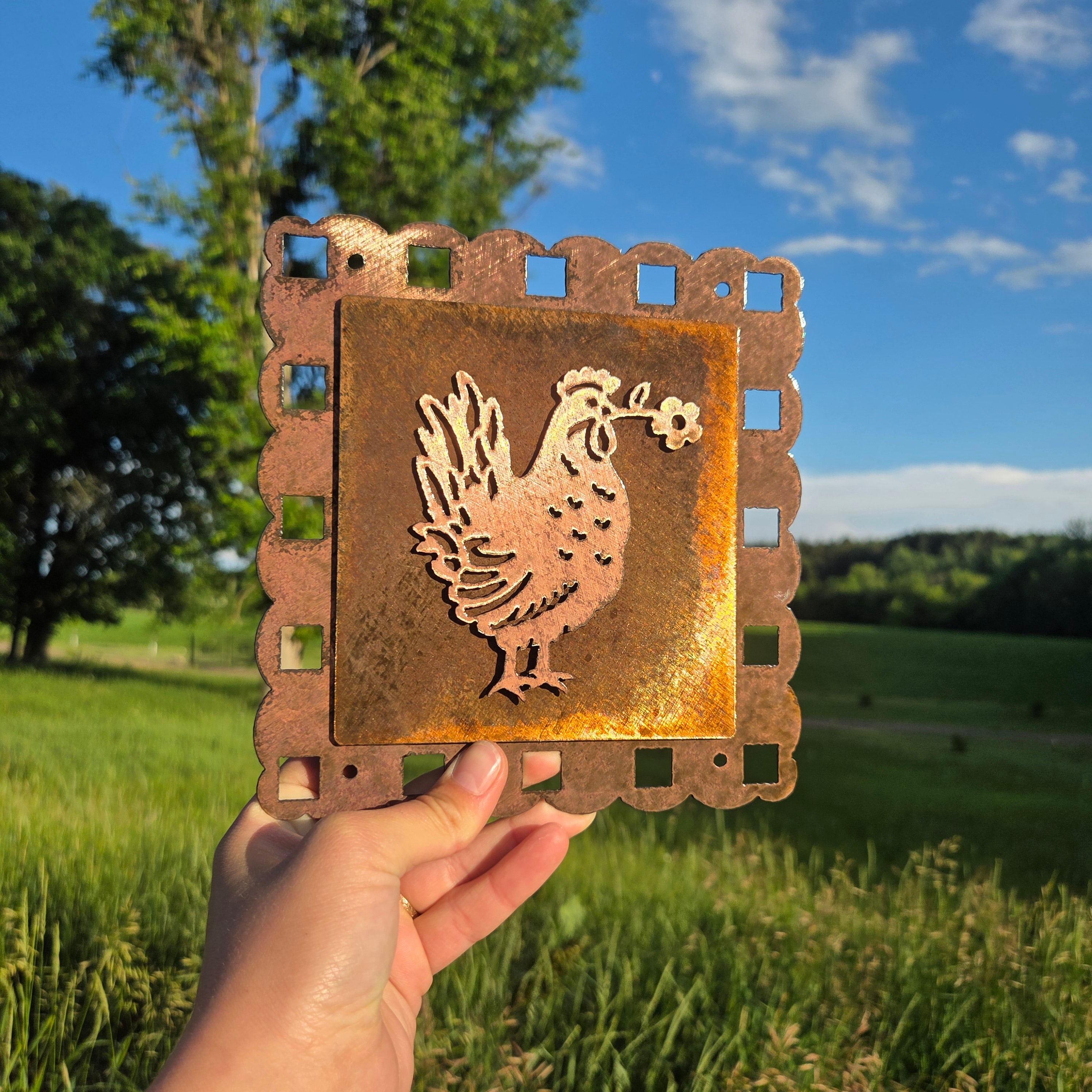 Cottage Hen Copper Patina Metal Wall Art