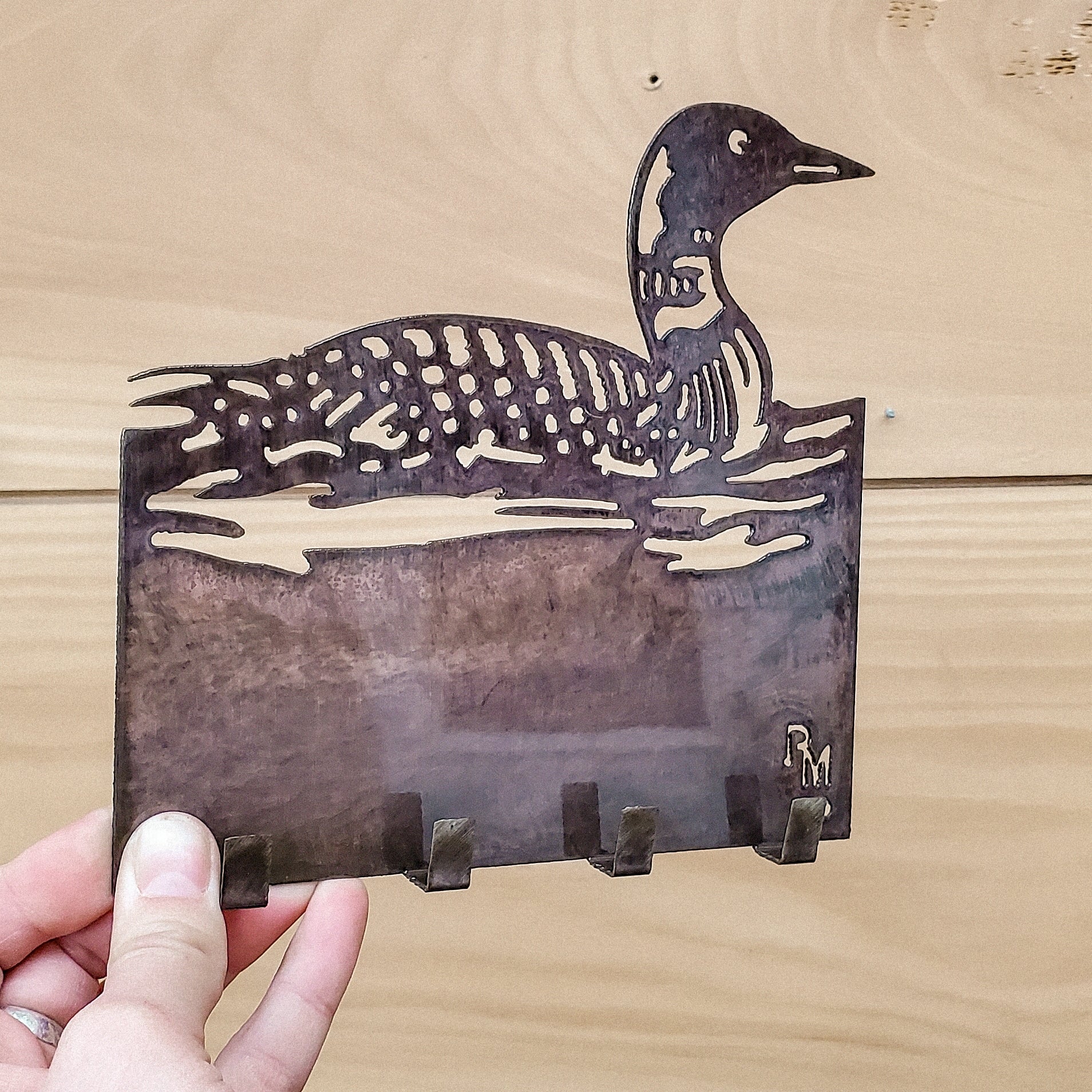 Copper Patina Loon Key Hook for Cabin Entryway Loon Wall Art and Rustic Loon Decor