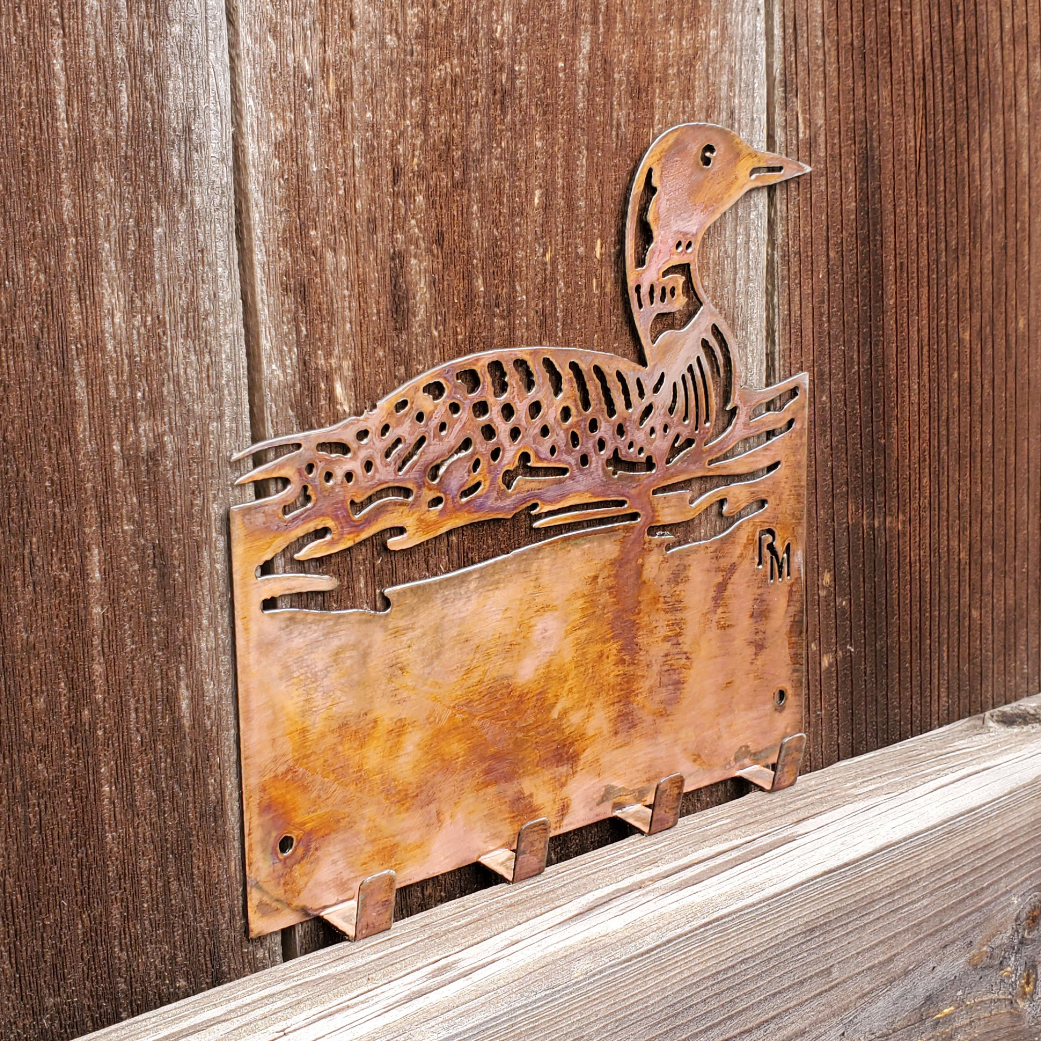 Copper Patina Loon Key Hook for Cabin Entryway Loon Wall Art and Rustic Loon Decor