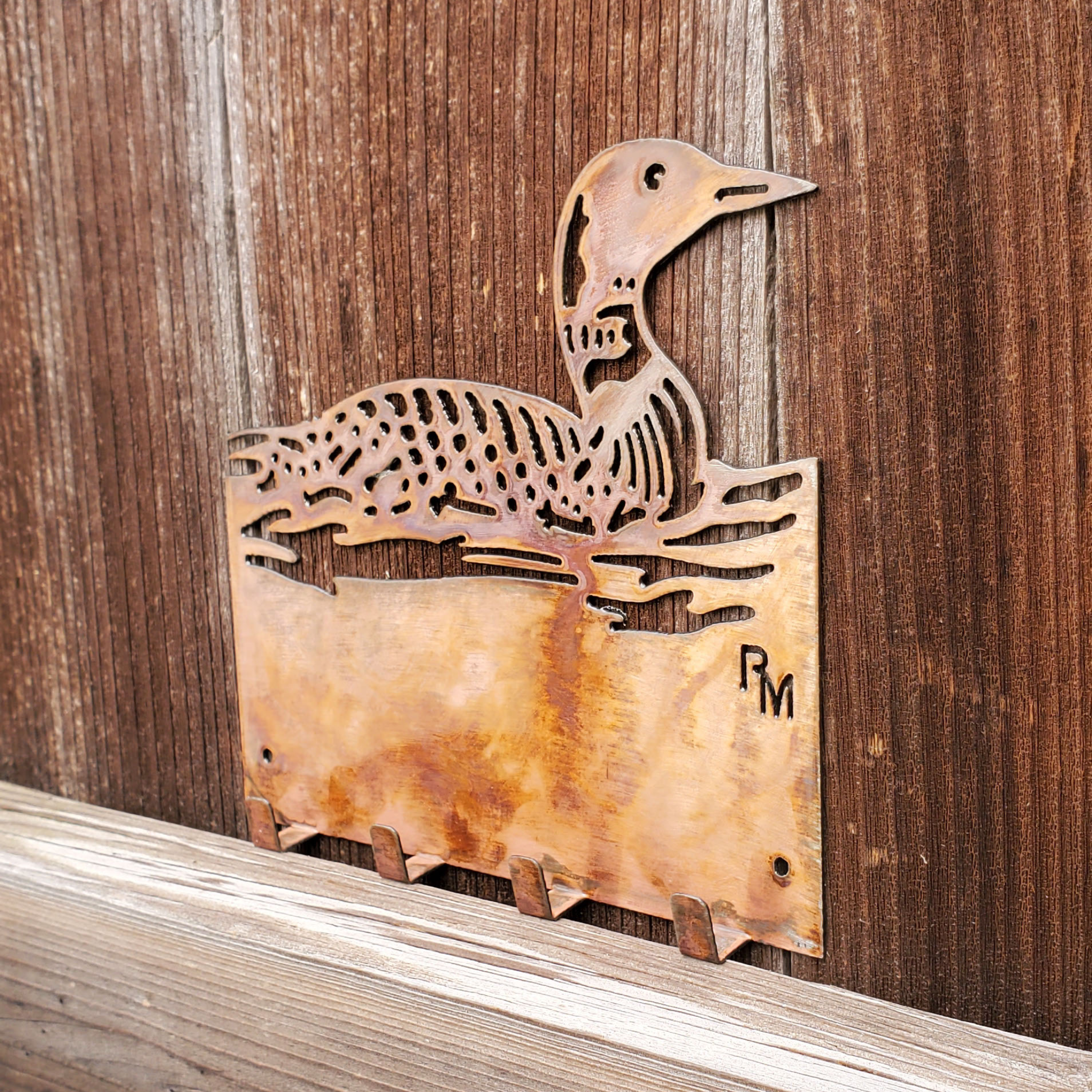 Copper Patina Loon Key Hook for Cabin Entryway Loon Wall Art and Rustic Loon Decor