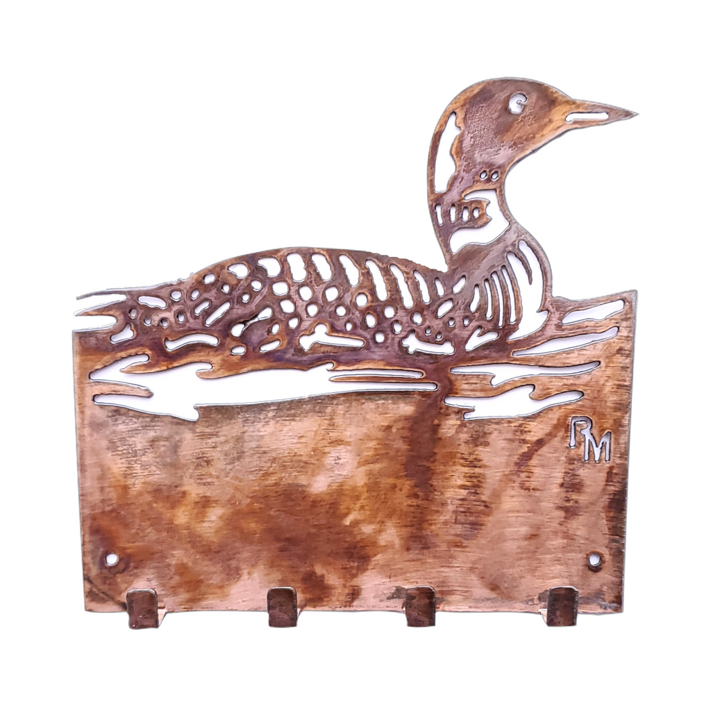 Copper Patina Loon Key Hook for Cabin Entryway Loon Wall Art and Rustic Loon Decor