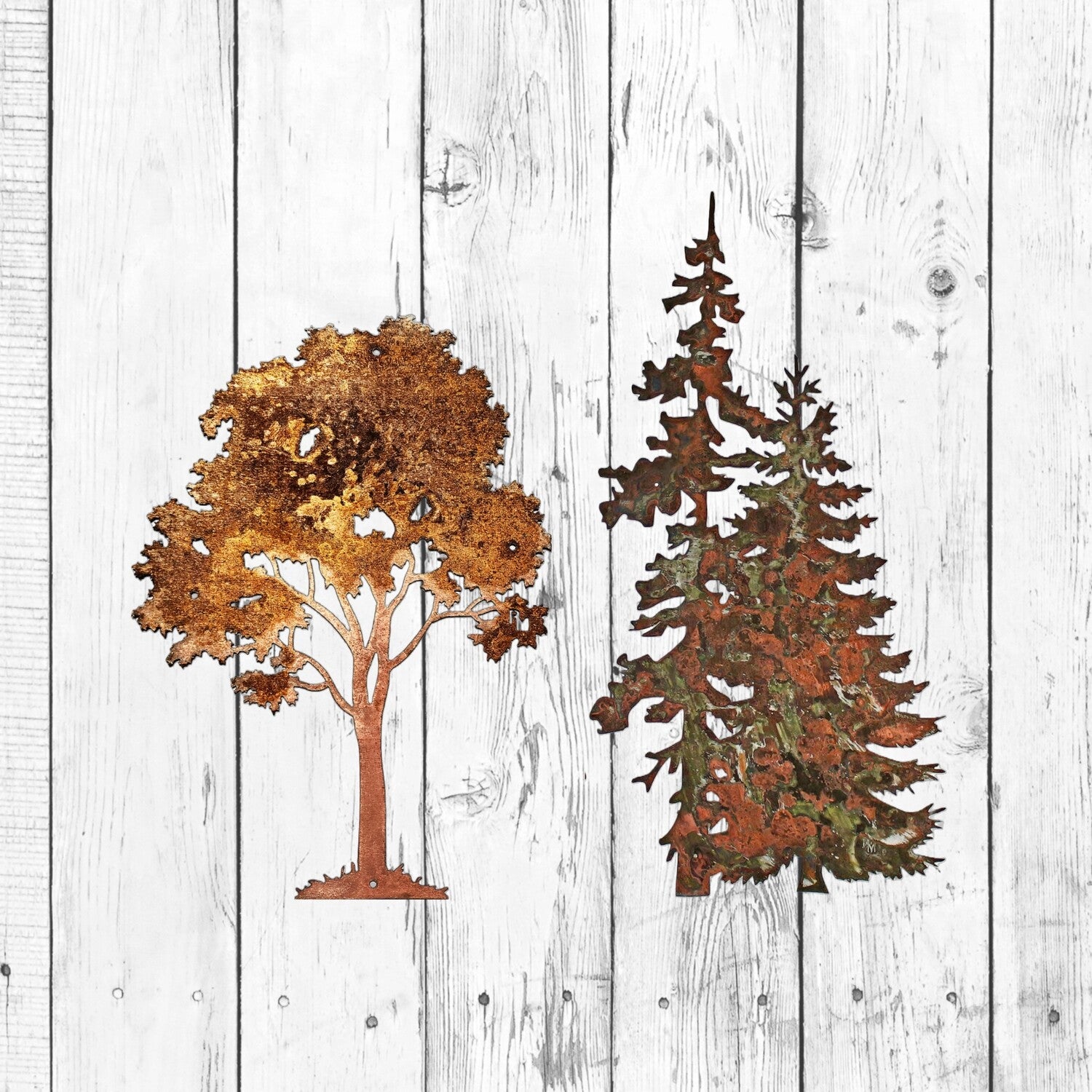 2 Piece Set Modern Metal Tree Wall Decoration Copper Patina Hanging ...