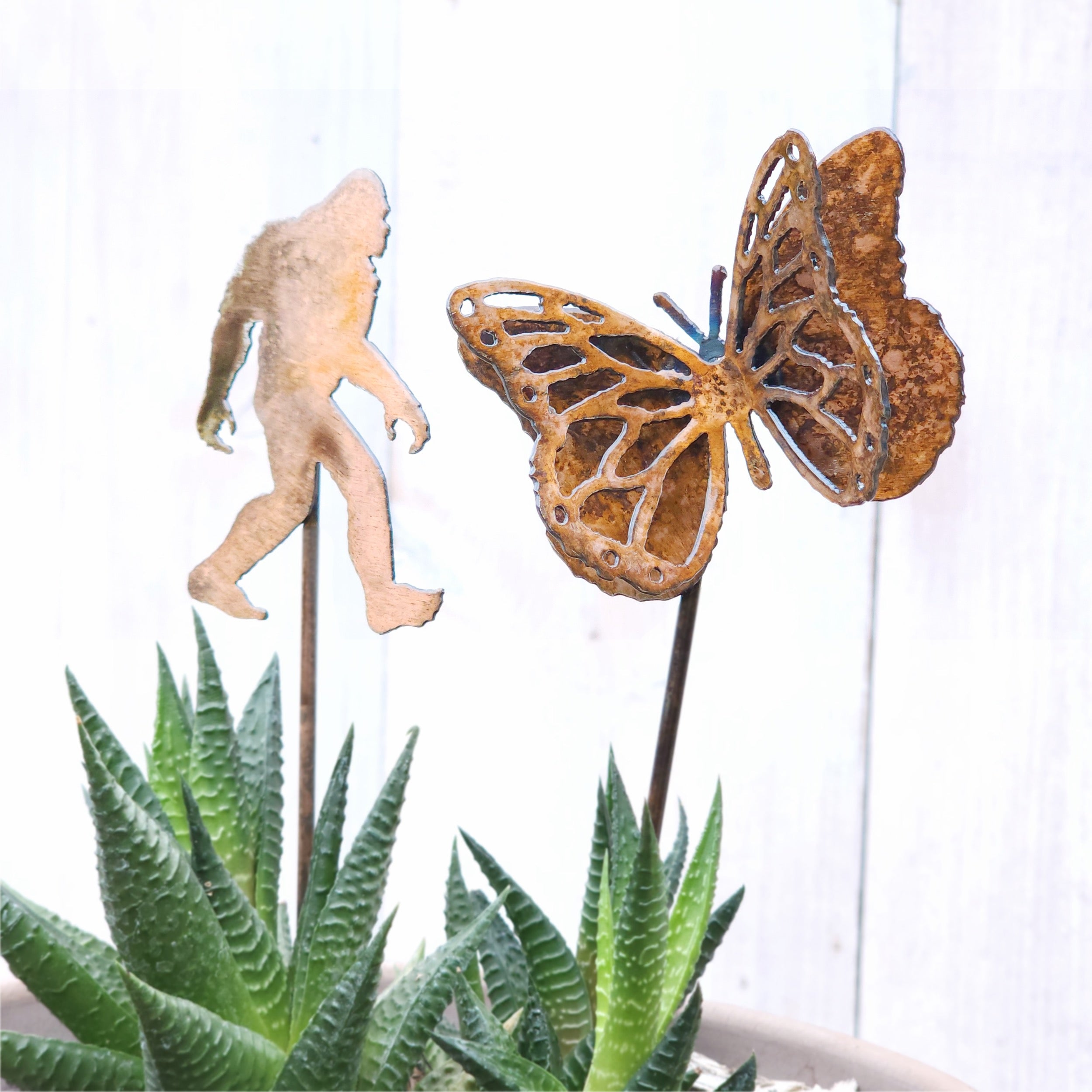 Small Yeti & Monarch Butterfly Stake Set