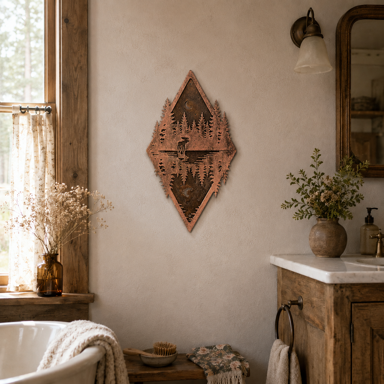 Northwoods Reflection Copper Patina Metal Wall Art