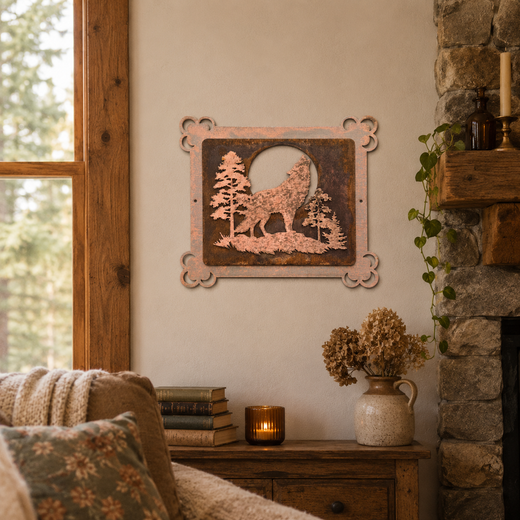 Timber Moon Layered Wolf Metal Wall Art