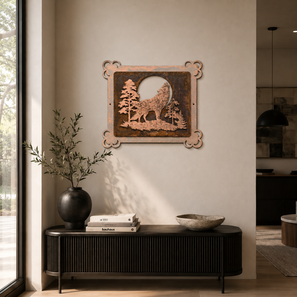 Timber Moon Layered Wolf Metal Wall Art