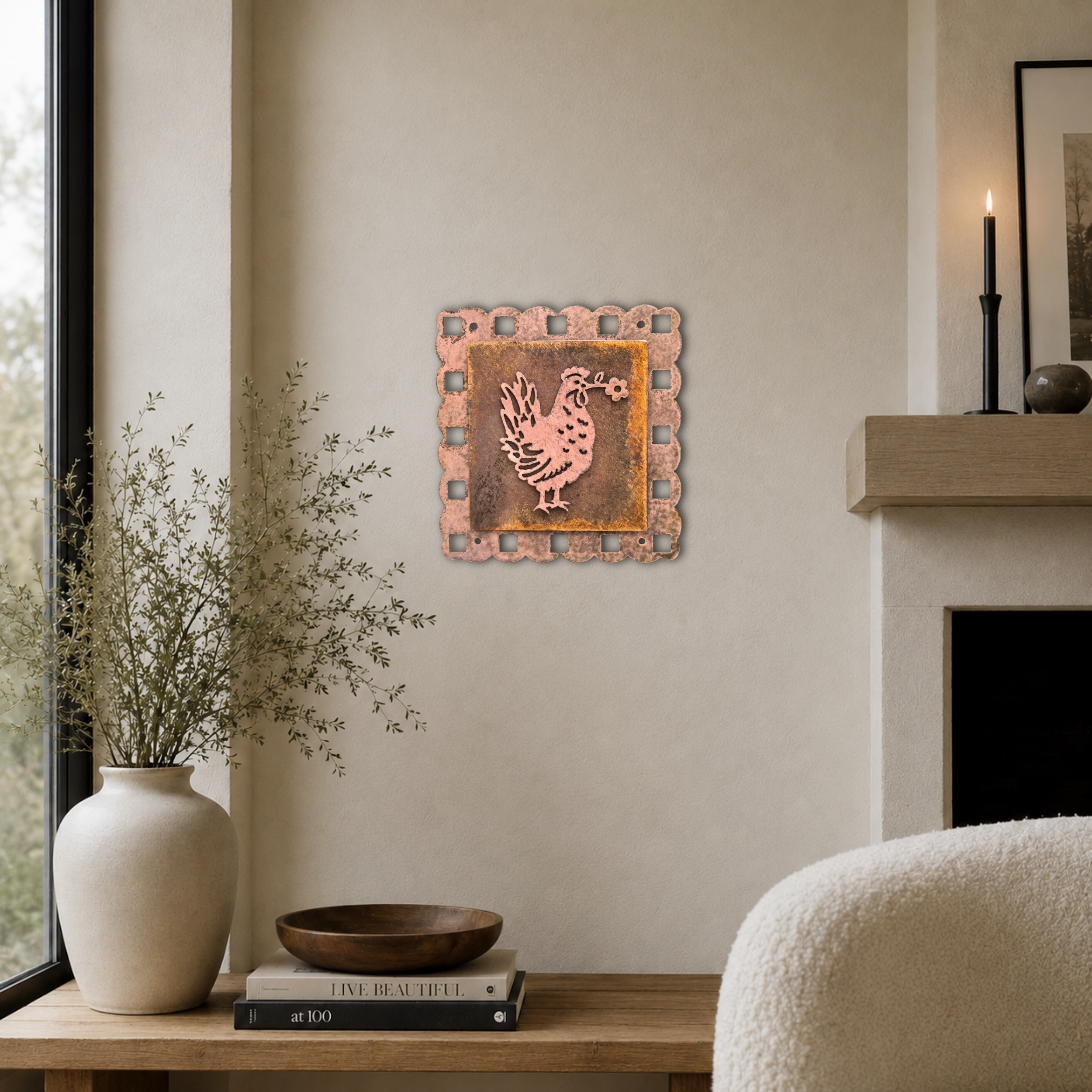 Cottage Hen Copper Patina Metal Wall Art