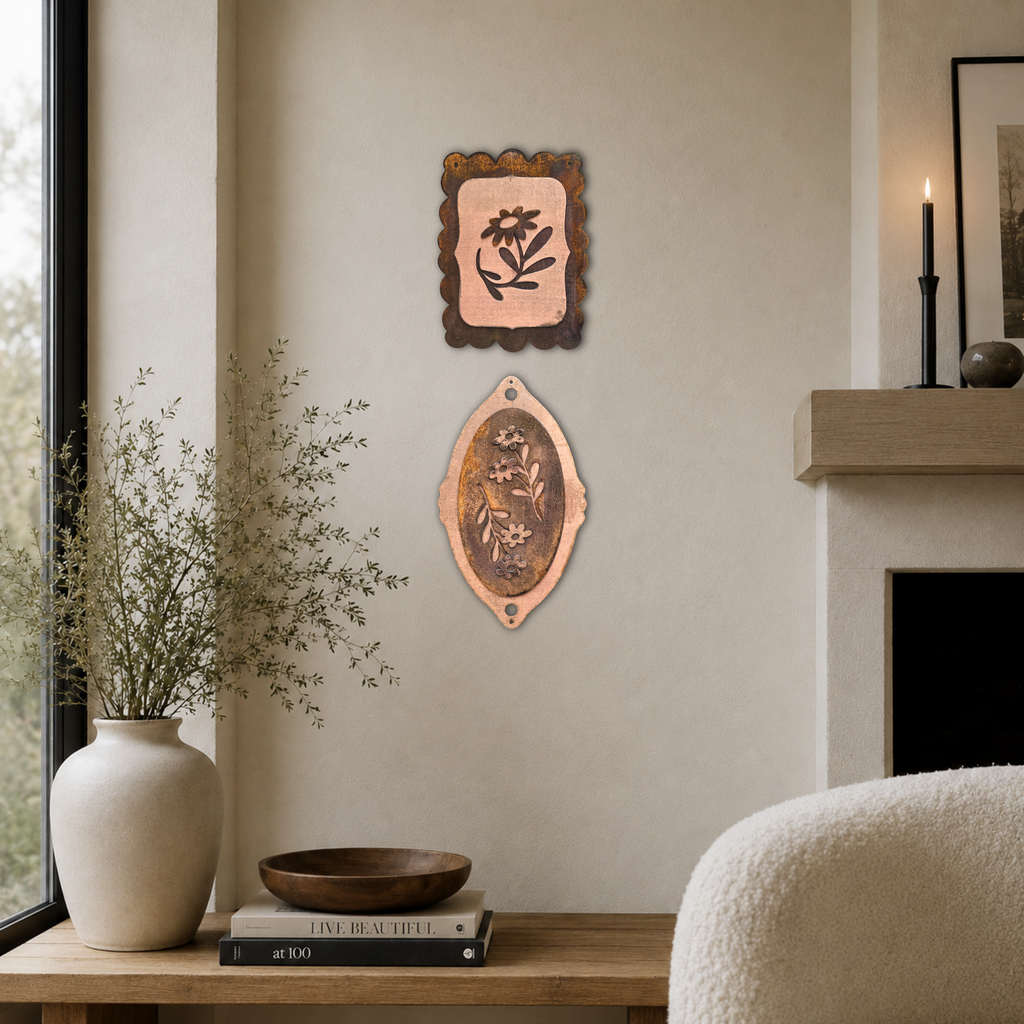 Scalloped Wildflower Copper Patina Metal Wall Art
