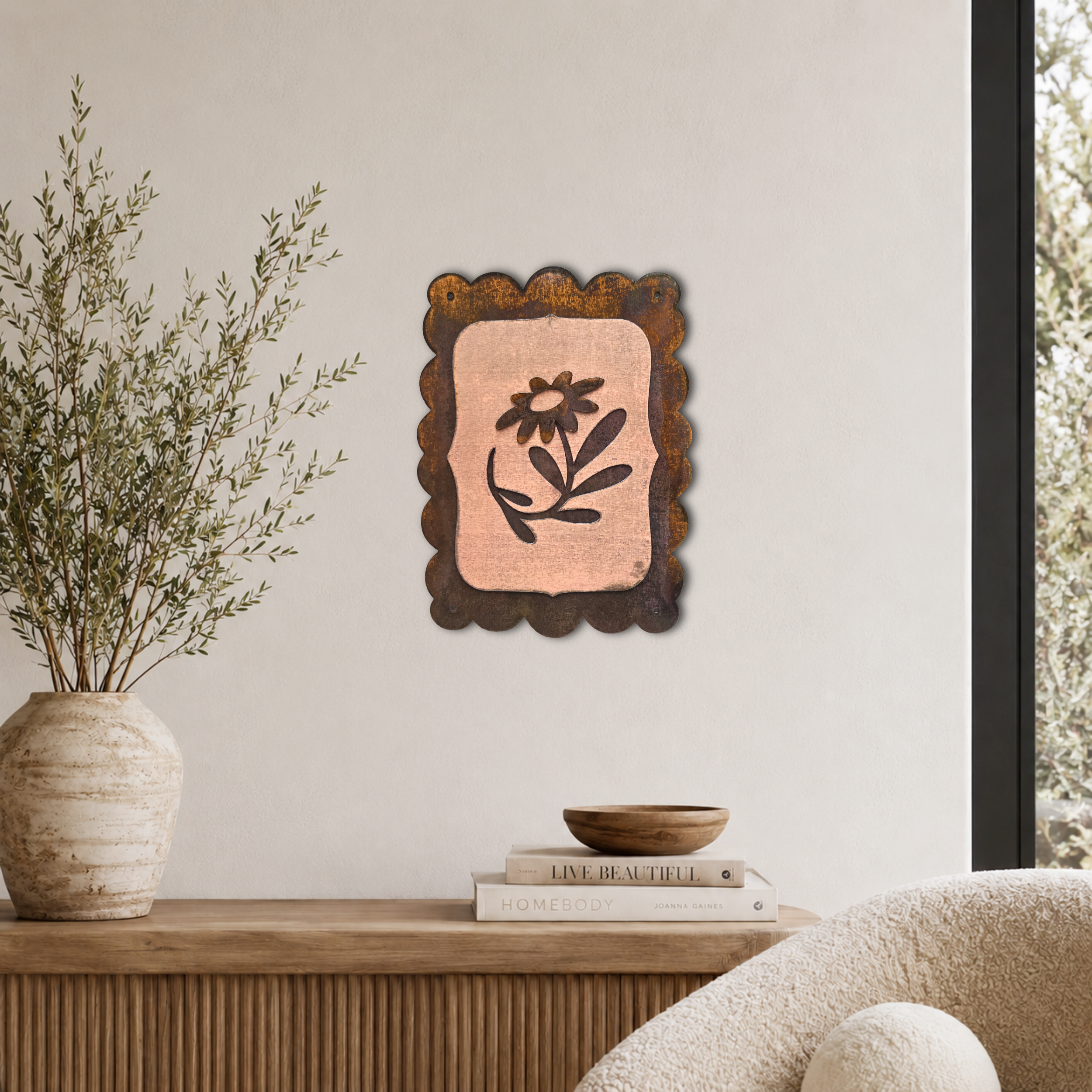 Scalloped Wildflower Copper Patina Metal Wall Art